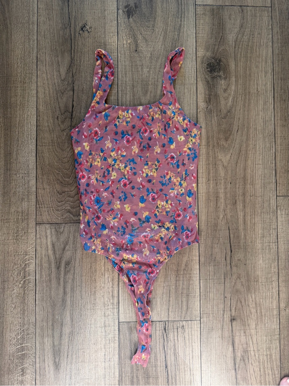Lulu's Pink Floral Tank Bodysuit with Multicolor Blooms